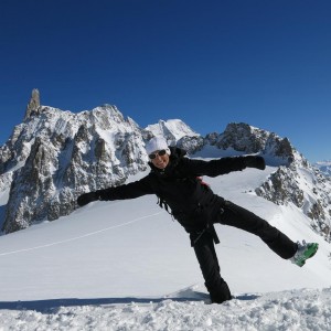 Celine skiing in the aiguille marbrees, chamonix.